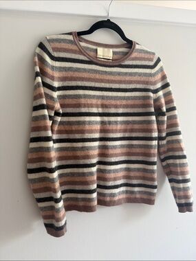 Cynthia Rowley Striped Crewneck Sweater - Taupe, Black & Cream